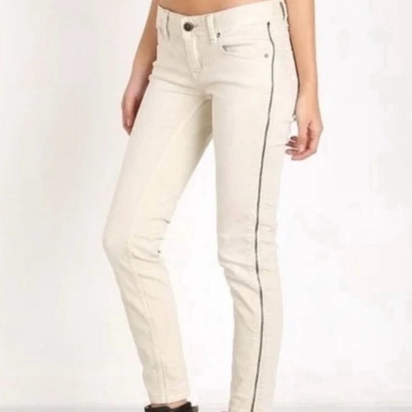 Free People Cream Denim with Side Zipper Detail| Free People Denim| Free People - Picture 1 of 10
